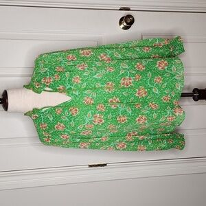 Joie Green & Pink Floral Print Peasant Blouse Women’s Size Small